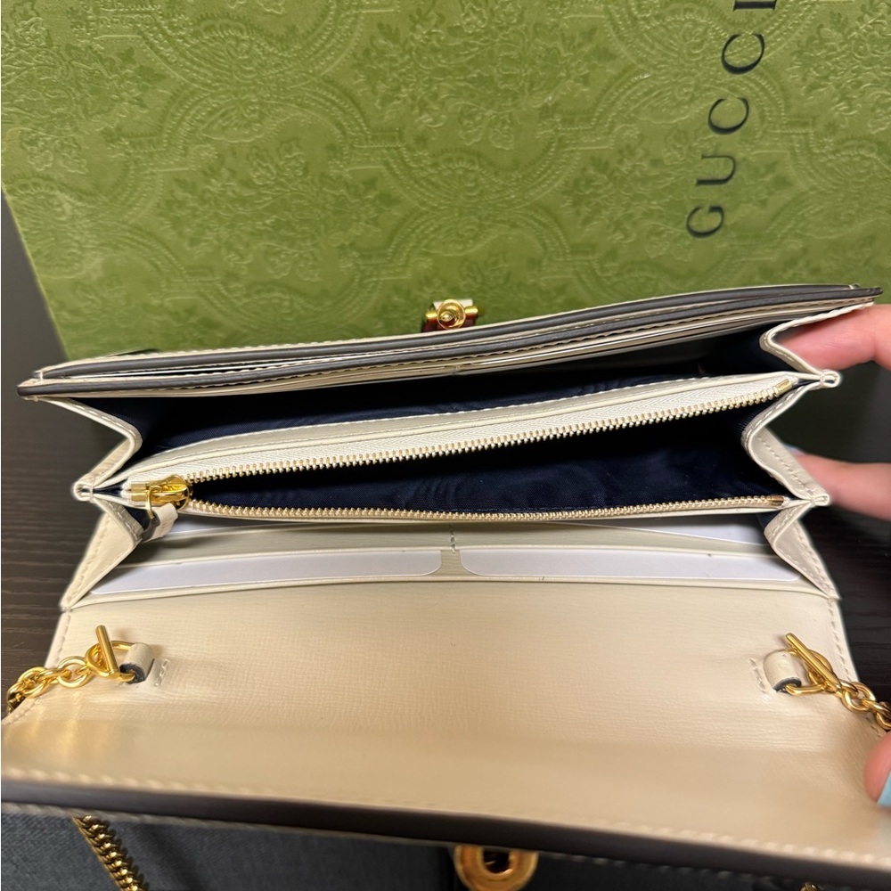 Gucci Beige and Black Clutch with Gold Accents - Picture 4 of 5